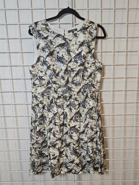 Emily And Fin Sleeveless Midi Dress with Birds in White, Blue, Brown Olive XL